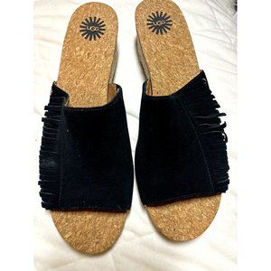 UGG Australia Danes Peep‎ Toe Suede Fringe Jute Wedge Size 10